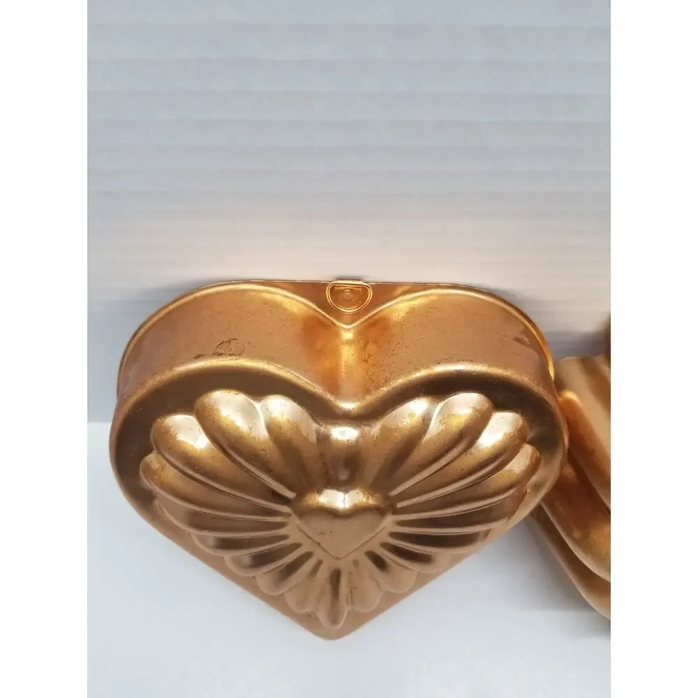 Vintage Copper Jello Molds Heart shaped Round Set of 2